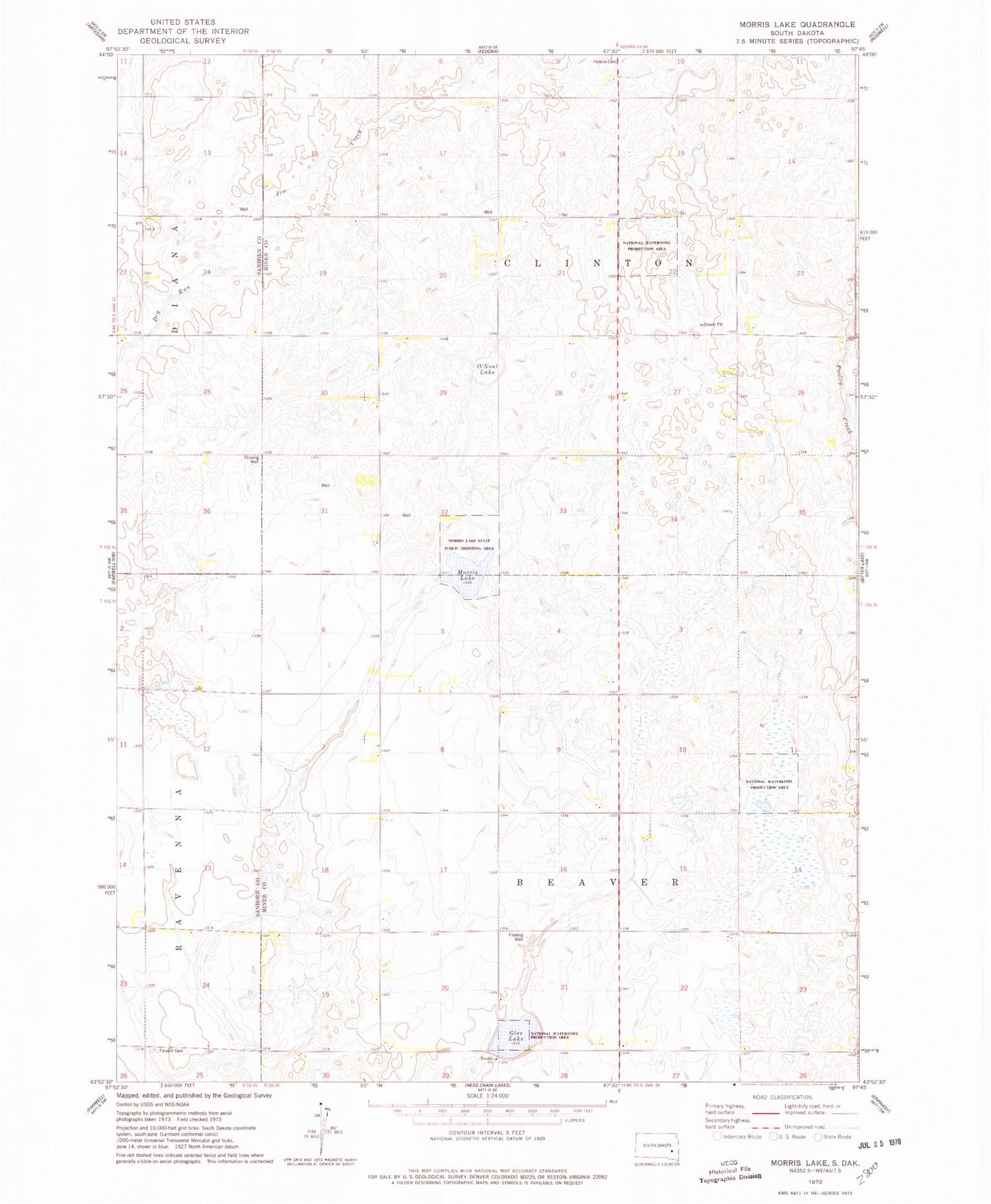 Classic USGS Morris Lake South Dakota 7.5'x7.5' Topo Map Image