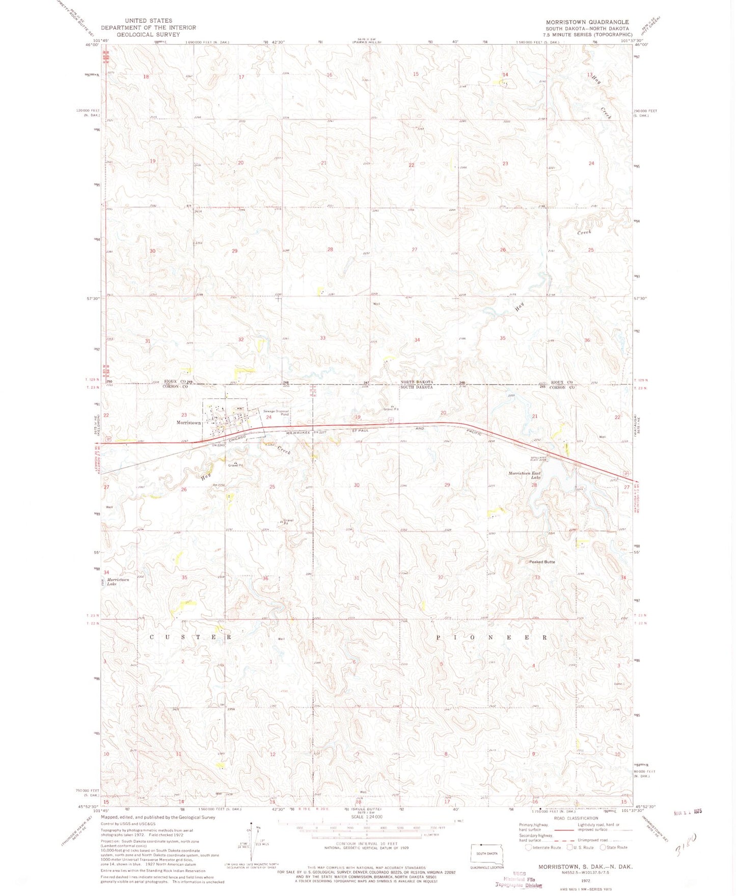 Classic USGS Morristown South Dakota 7.5'x7.5' Topo Map Image