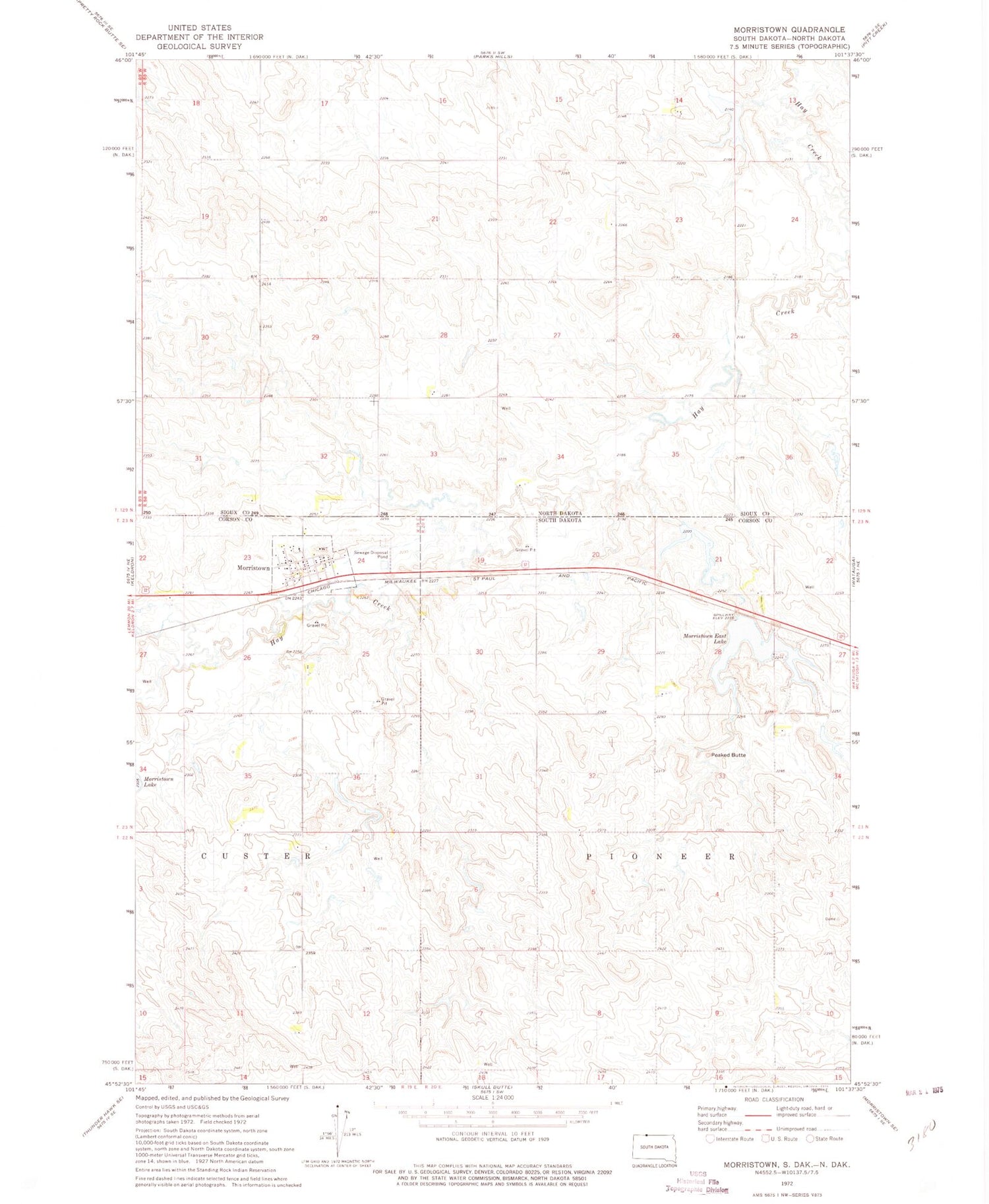 Classic USGS Morristown South Dakota 7.5'x7.5' Topo Map Image