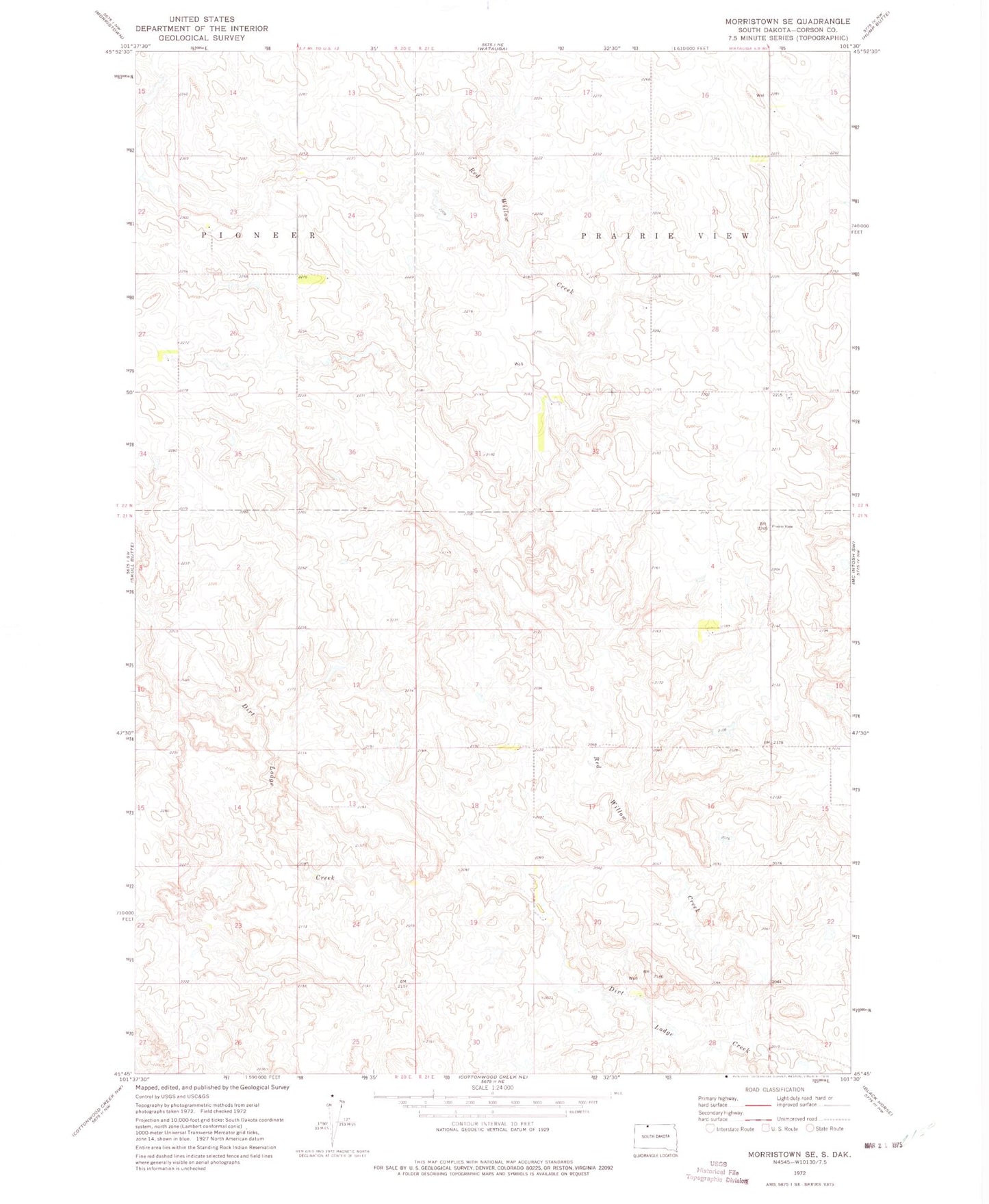 Classic USGS Morristown SE South Dakota 7.5'x7.5' Topo Map Image