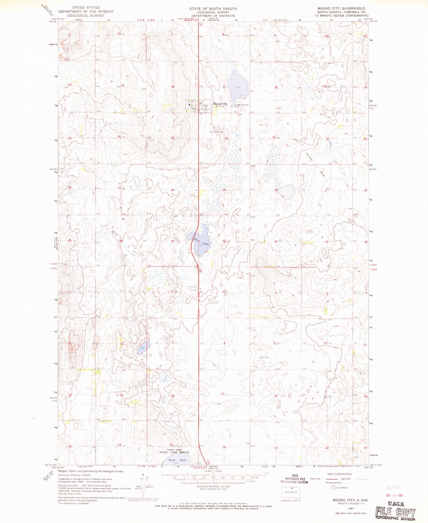 Classic USGS Mound City South Dakota 7.5'x7.5' Topo Map Image