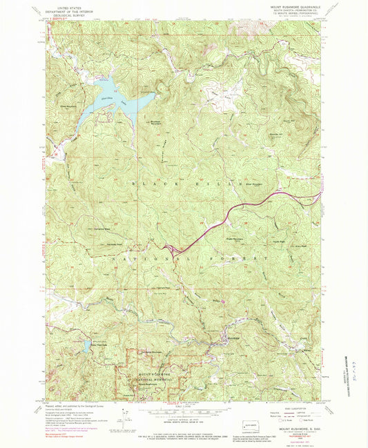 Classic USGS Mount Rushmore South Dakota 7.5'x7.5' Topo Map Image