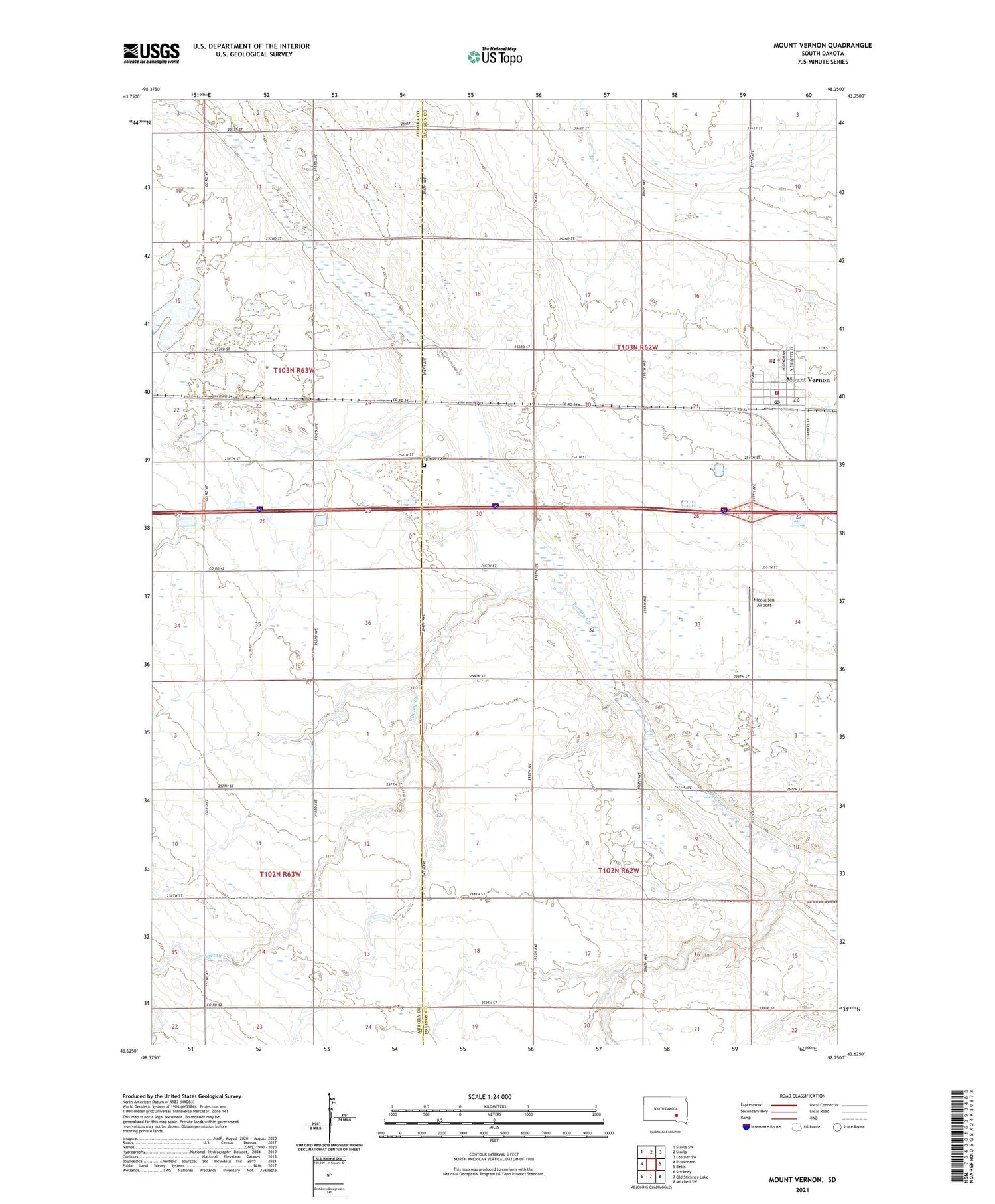 Mount Vernon South Dakota US Topo Map Image