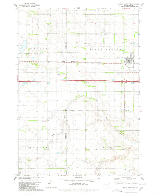 Classic USGS Mount Vernon South Dakota 7.5'x7.5' Topo Map Image