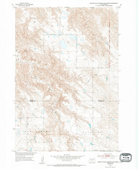 Classic USGS Mouth of East Branch War Creek South Dakota 7.5'x7.5' Topo Map Image