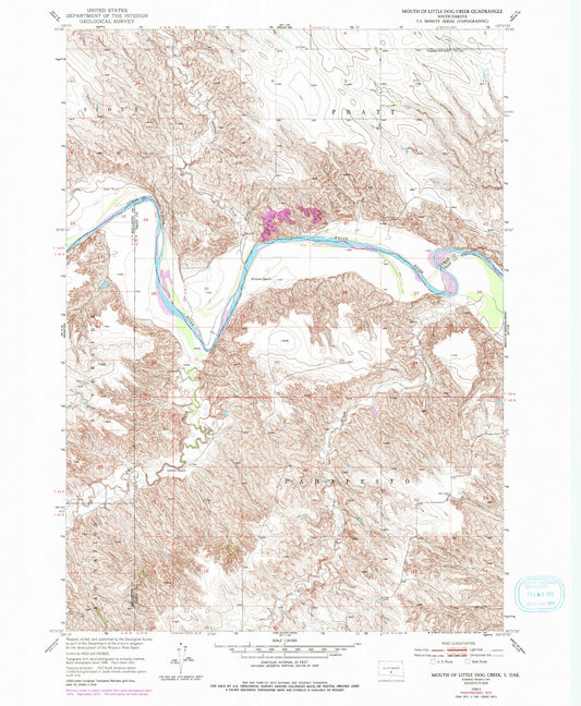 Classic USGS Mouth of Little Dog Creek South Dakota 7.5'x7.5' Topo Map Image