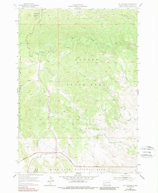Classic USGS Mount Coolidge South Dakota 7.5'x7.5' Topo Map Image