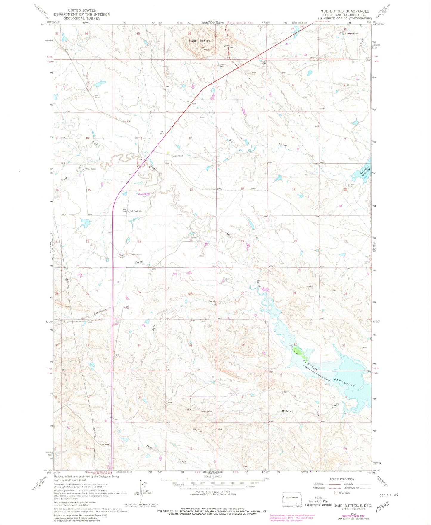 Classic USGS Mud Buttes South Dakota 7.5'x7.5' Topo Map Image