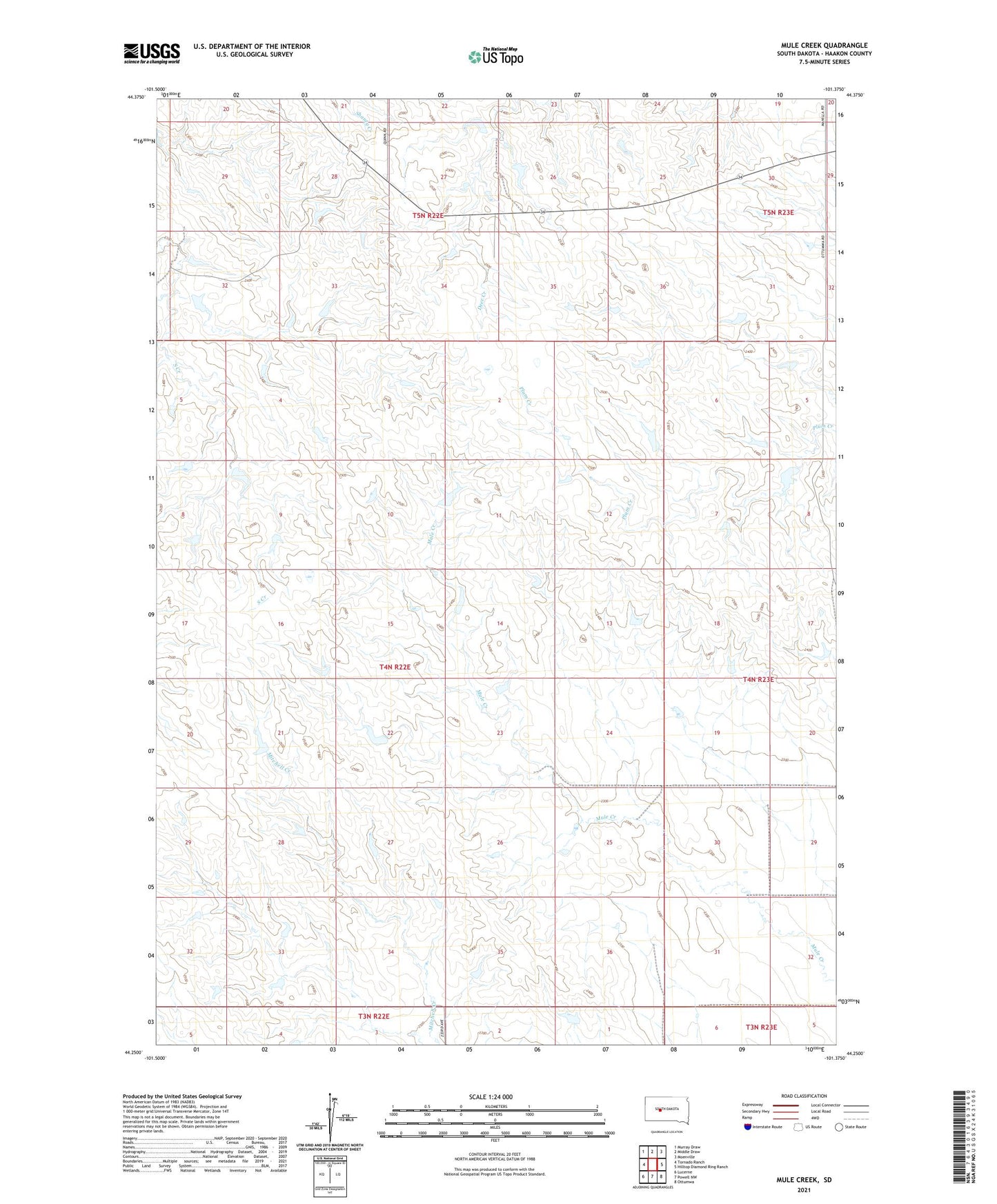 Mule Creek South Dakota US Topo Map Image