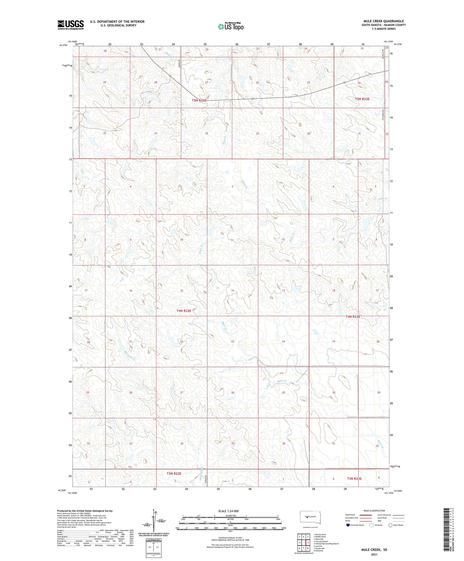 Mule Creek South Dakota US Topo Map Image