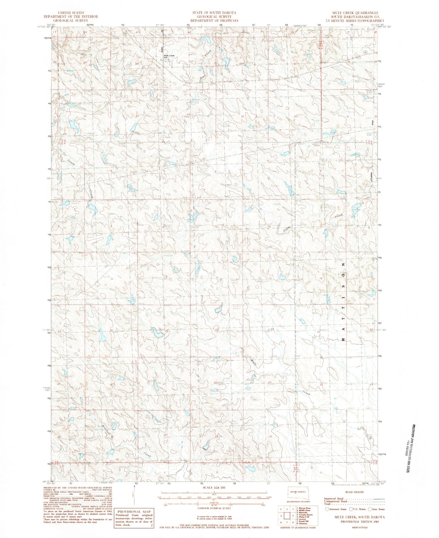 Classic USGS Mule Creek South Dakota 7.5'x7.5' Topo Map Image