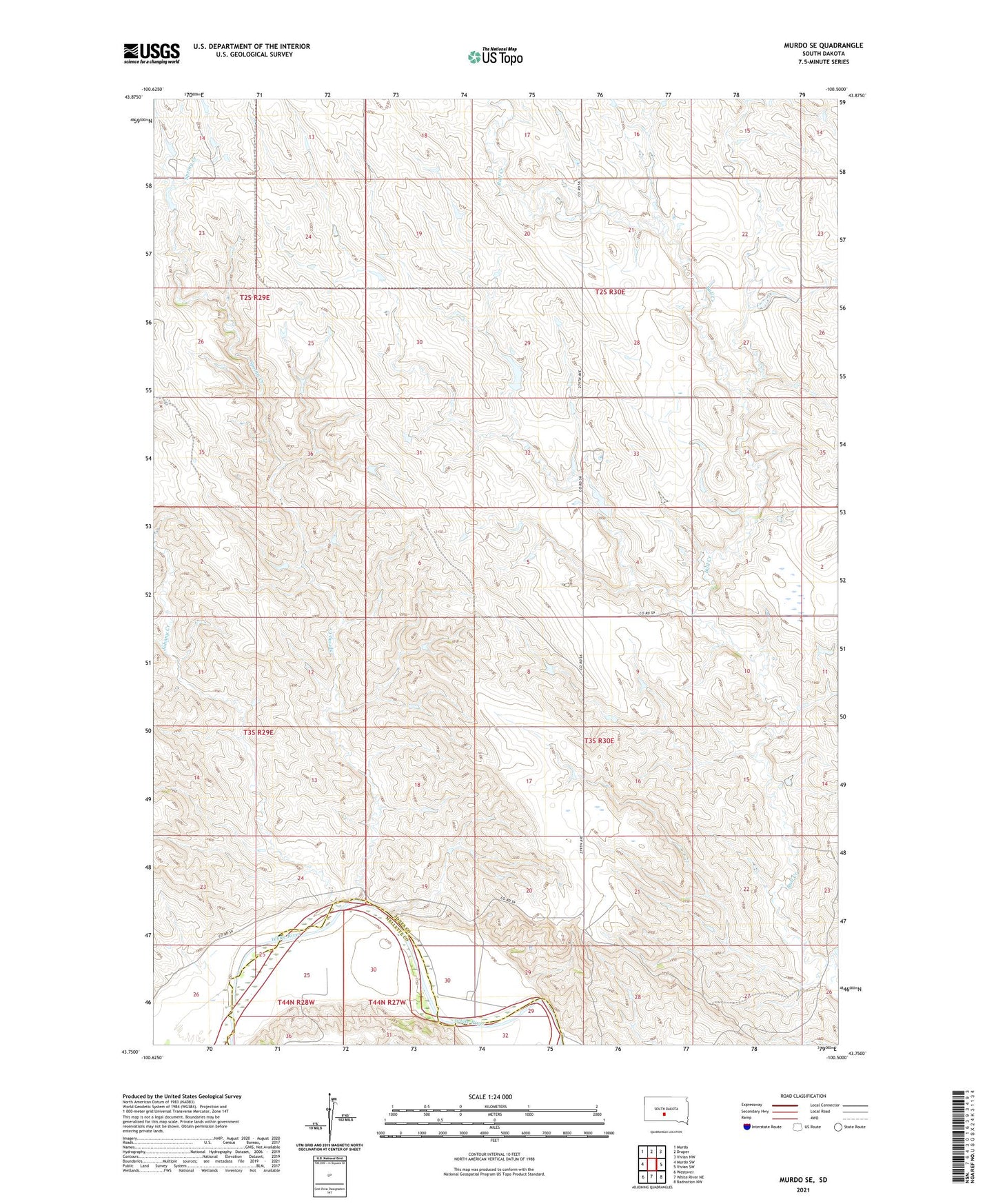 Murdo SE South Dakota US Topo Map Image