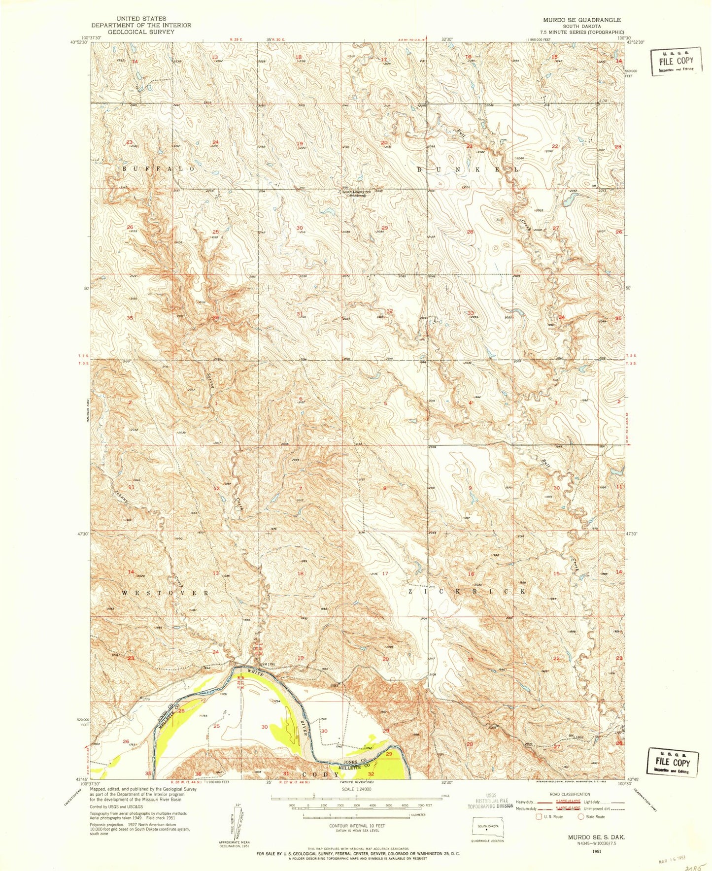 Classic USGS Murdo SE South Dakota 7.5'x7.5' Topo Map Image