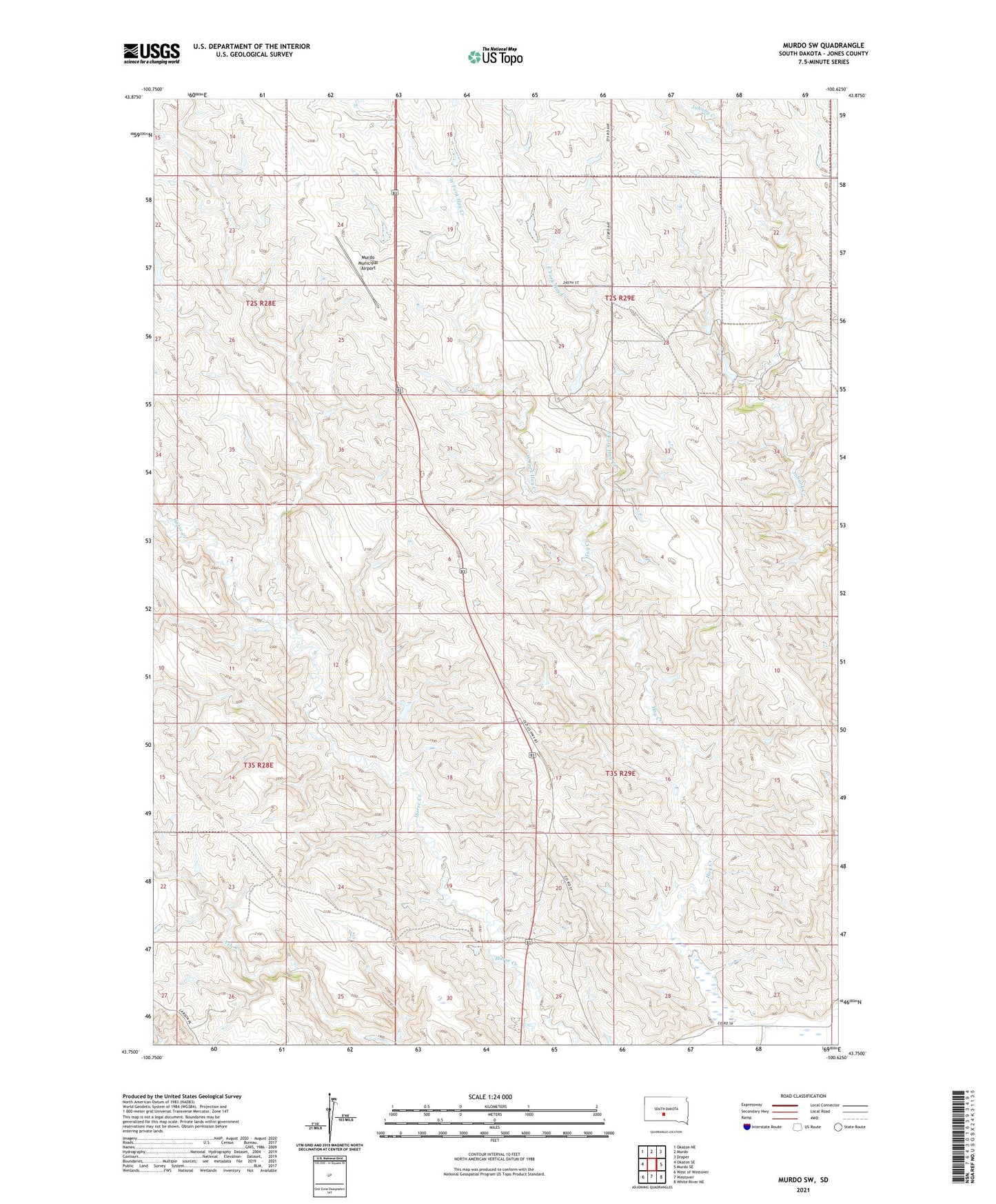 Murdo SW South Dakota US Topo Map Image