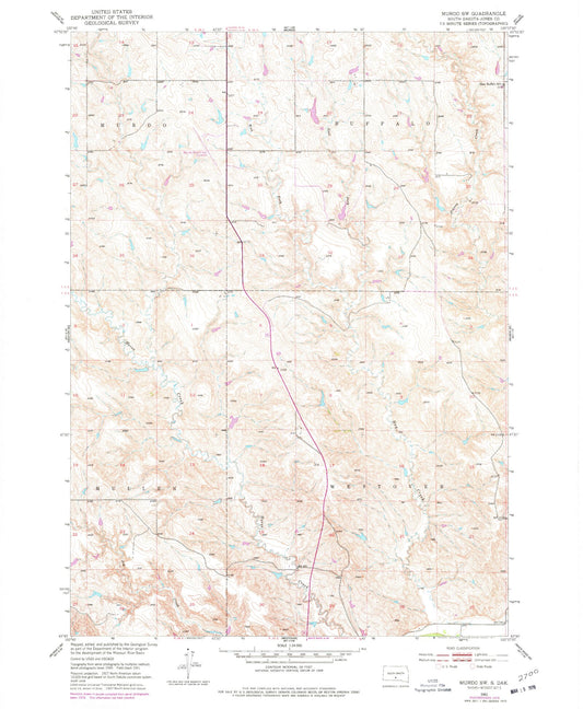 Classic USGS Murdo SW South Dakota 7.5'x7.5' Topo Map Image