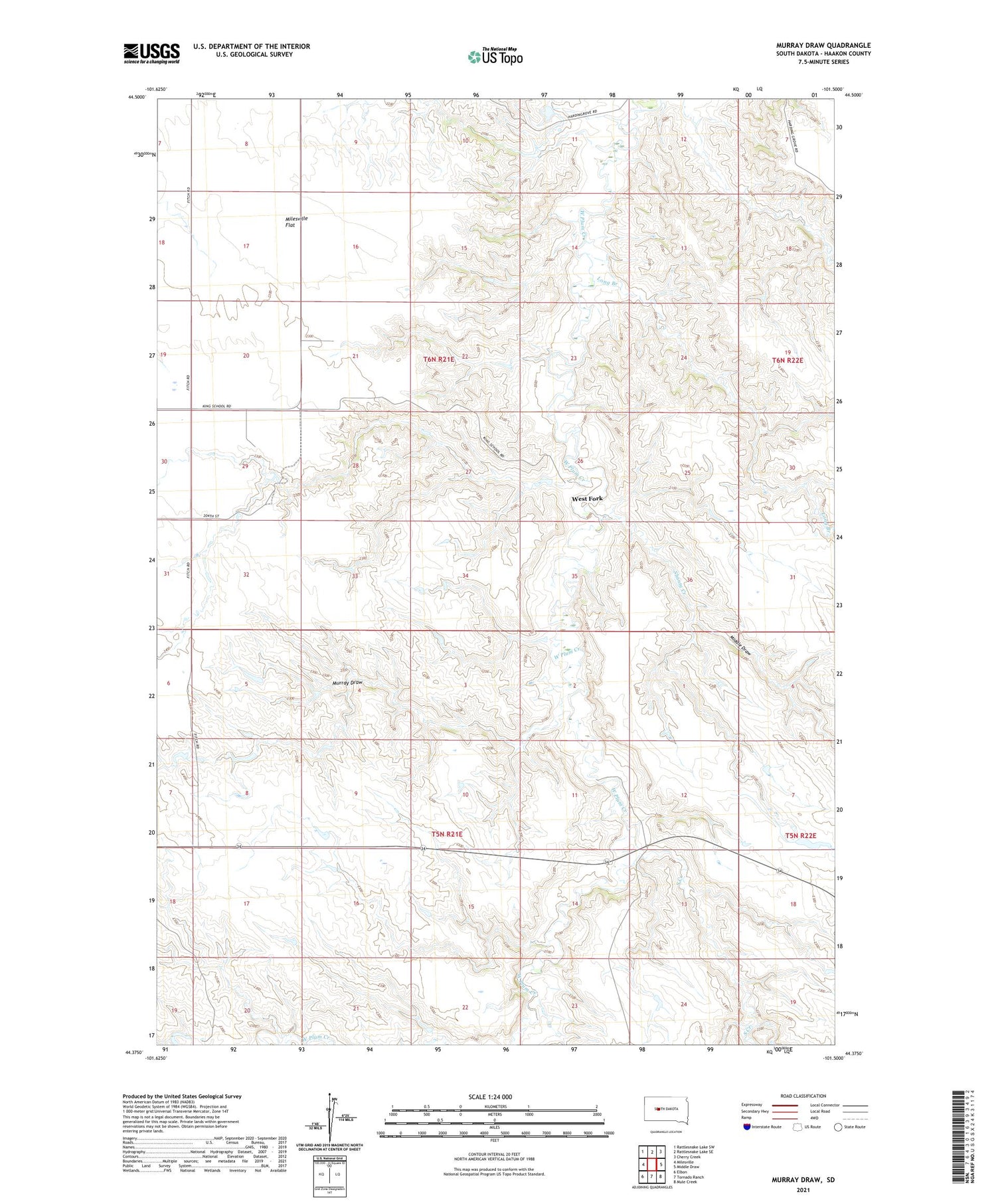 Murray Draw South Dakota US Topo Map Image