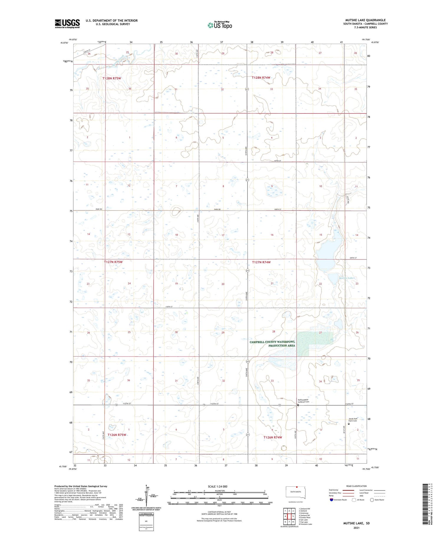 Mutske Lake South Dakota US Topo Map Image