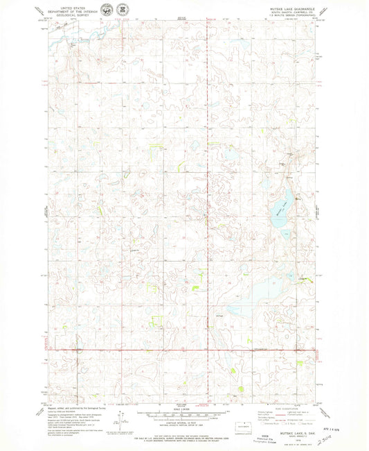 Classic USGS Mutske Lake South Dakota 7.5'x7.5' Topo Map Image