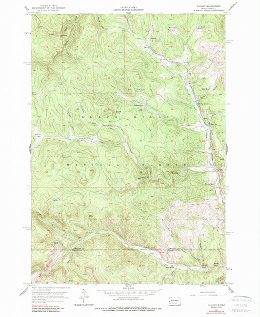 Classic USGS Nahant South Dakota 7.5'x7.5' Topo Map Image