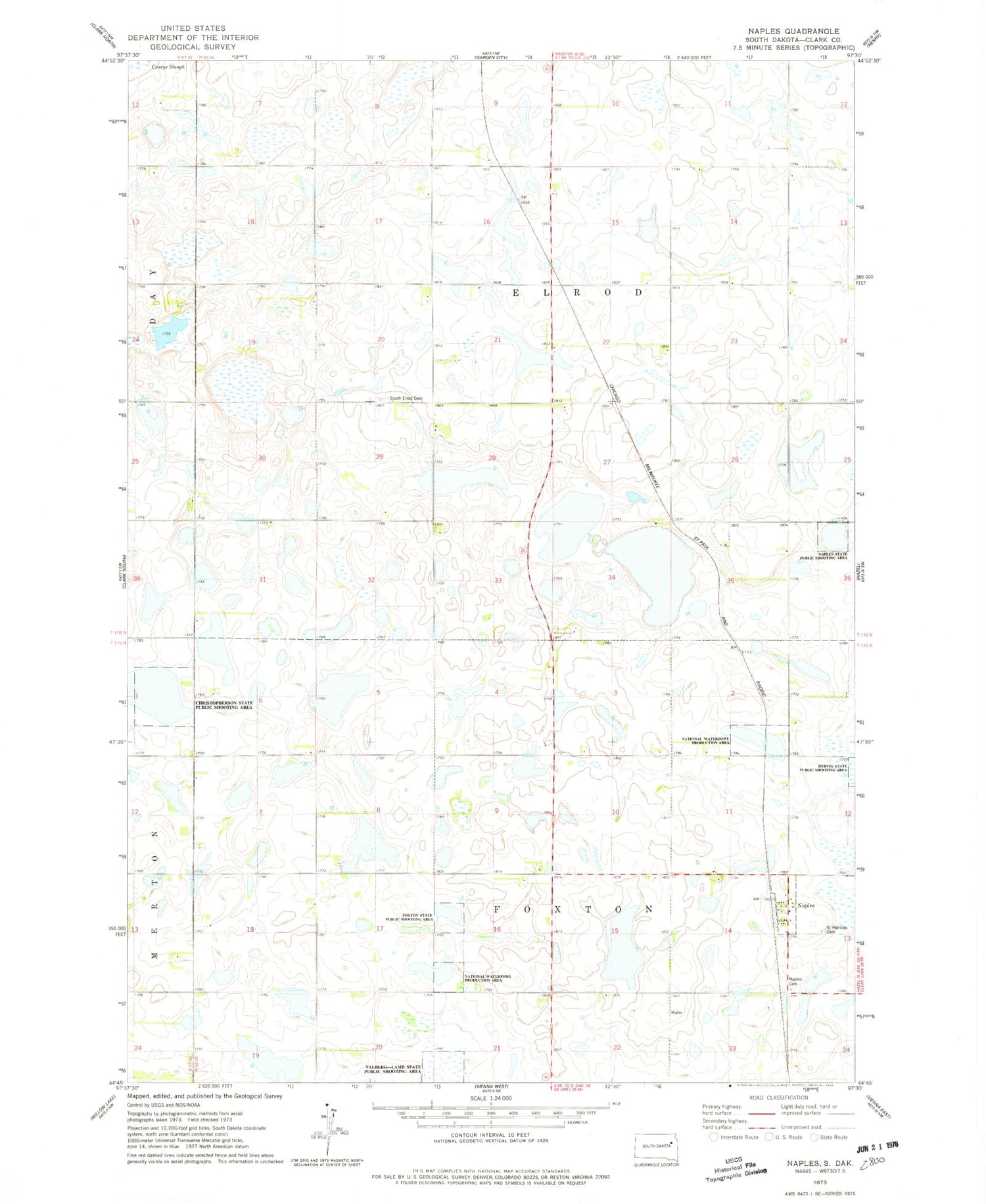 Classic USGS Naples South Dakota 7.5'x7.5' Topo Map Image