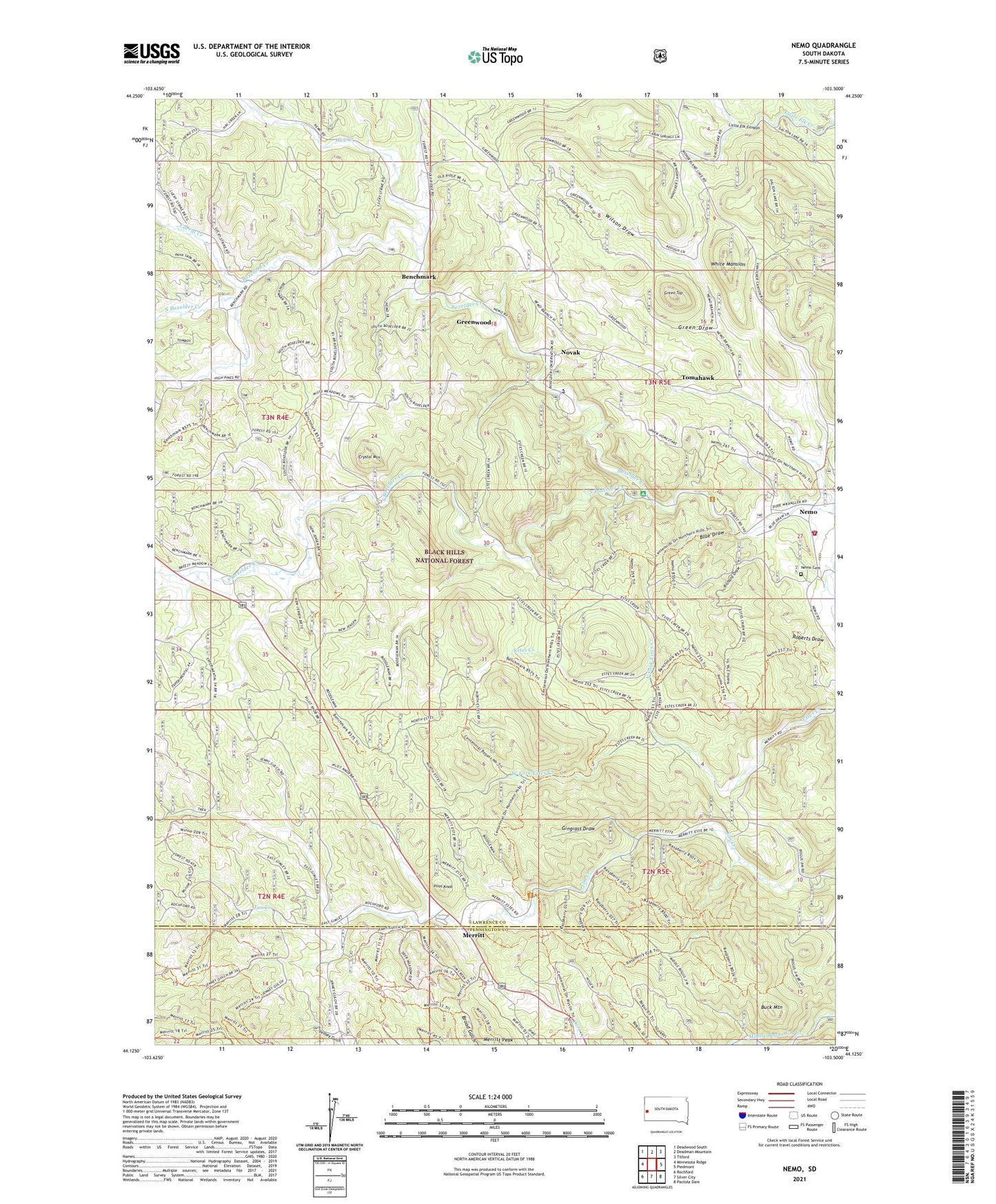 Nemo South Dakota US Topo Map Image