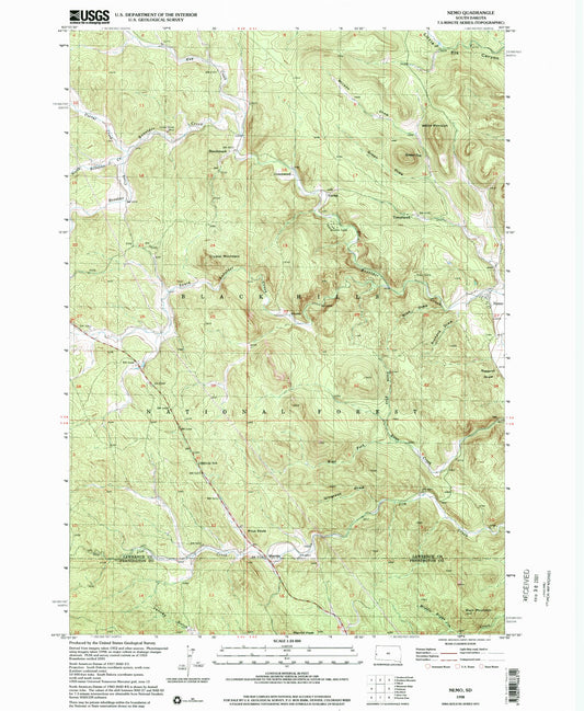 Classic USGS Nemo South Dakota 7.5'x7.5' Topo Map Image