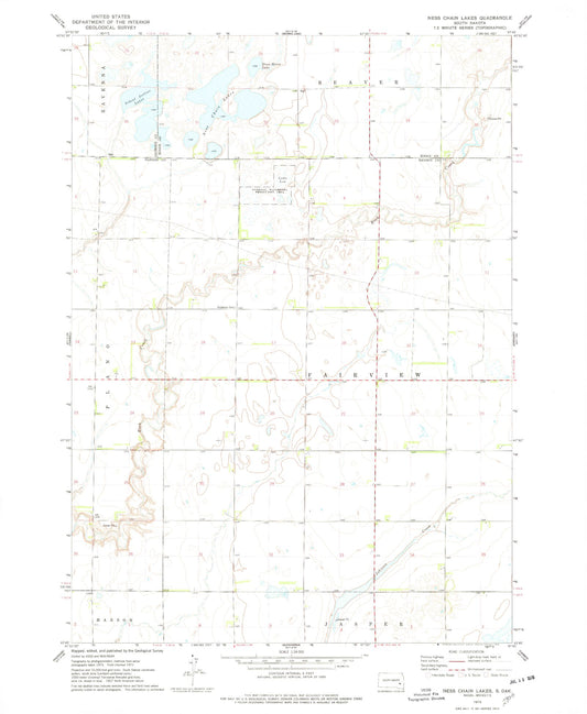 Classic USGS Ness Chain Lakes South Dakota 7.5'x7.5' Topo Map Image