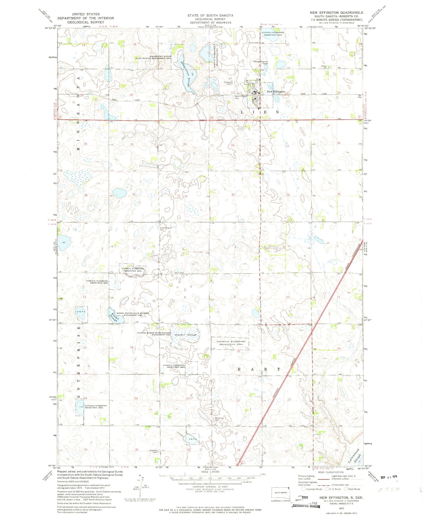 Classic USGS New Effington South Dakota 7.5'x7.5' Topo Map Image