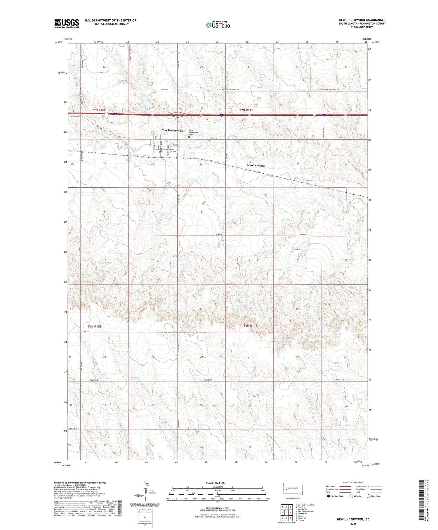 New Underwood South Dakota US Topo Map Image