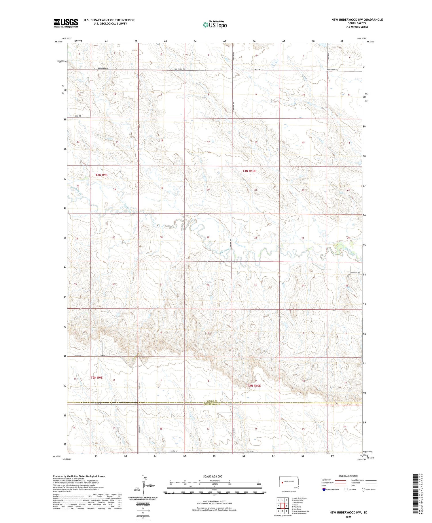 New Underwood NW South Dakota US Topo Map Image