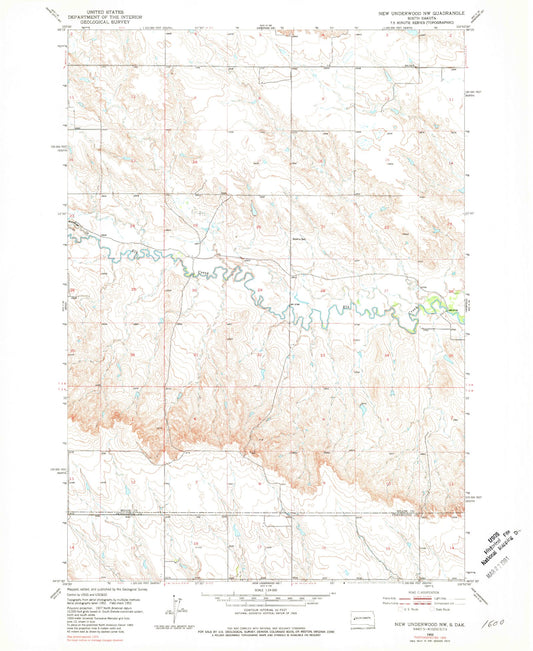 Classic USGS New Underwood NW South Dakota 7.5'x7.5' Topo Map Image