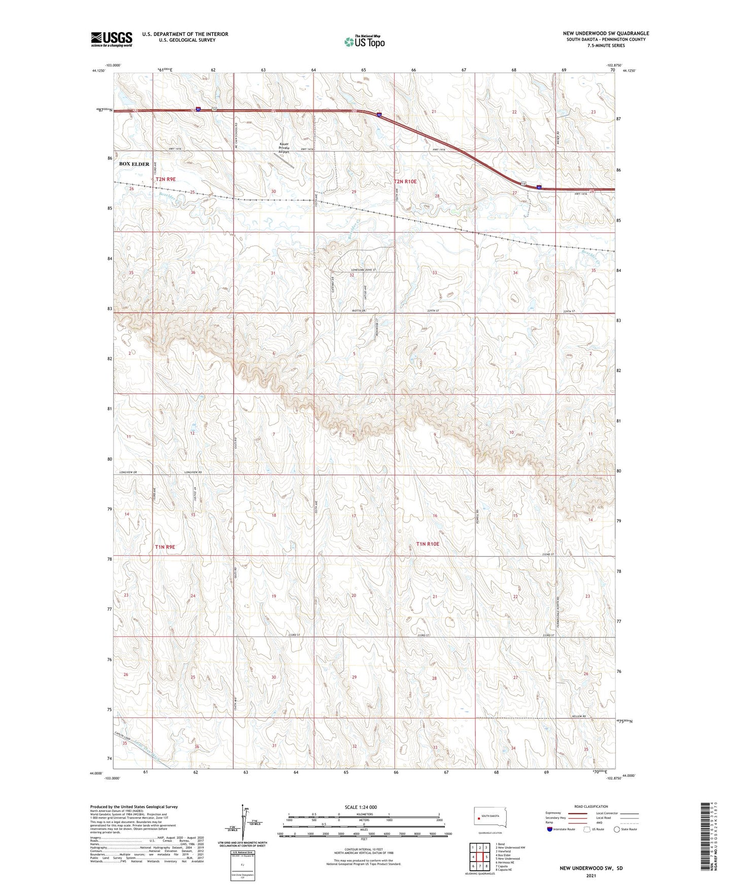 New Underwood SW South Dakota US Topo Map Image