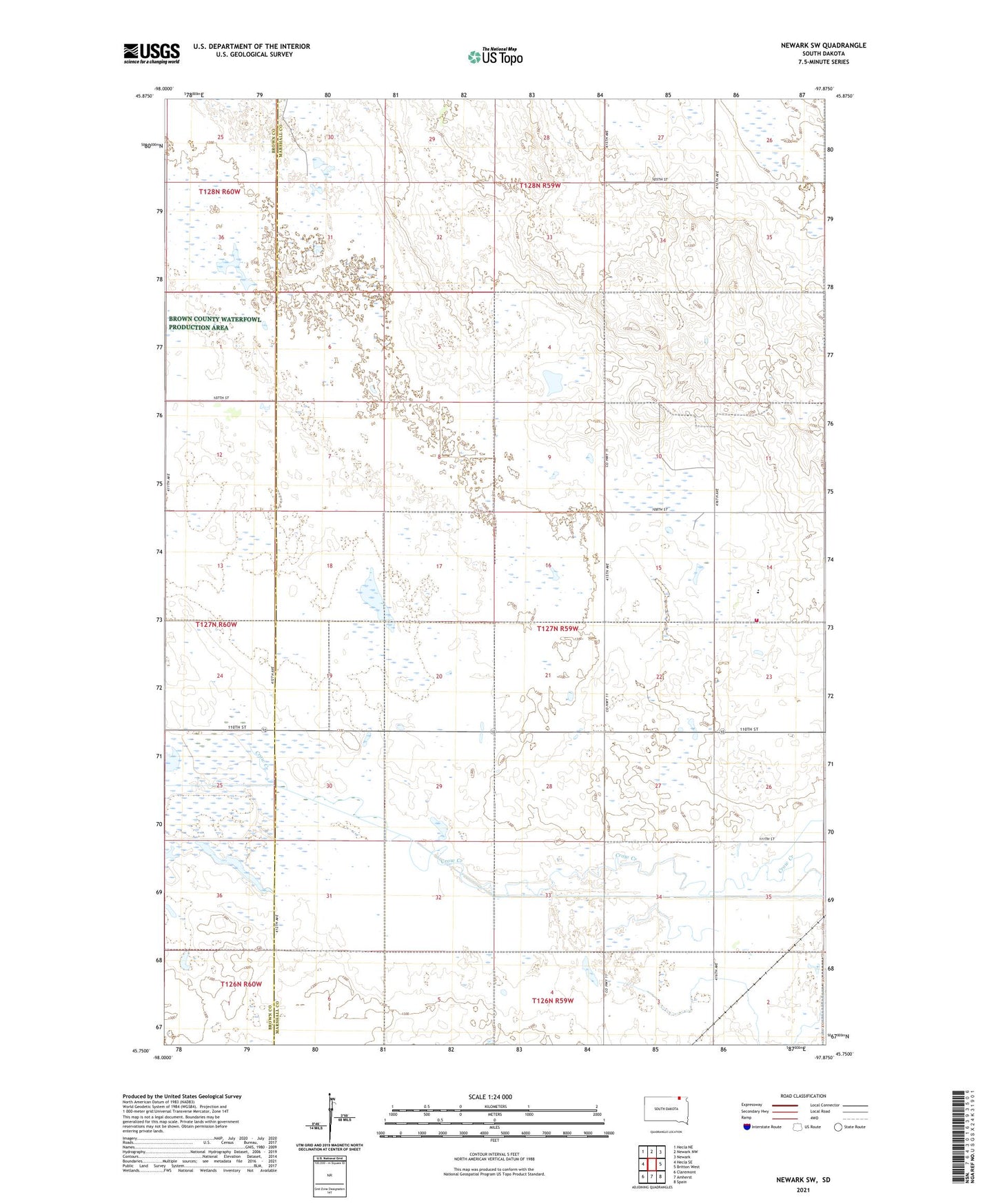 Newark SW South Dakota US Topo Map Image
