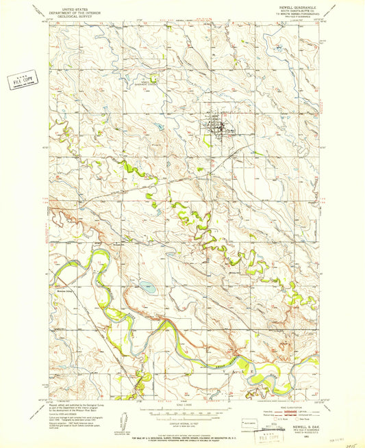Classic USGS Newell South Dakota 7.5'x7.5' Topo Map Image