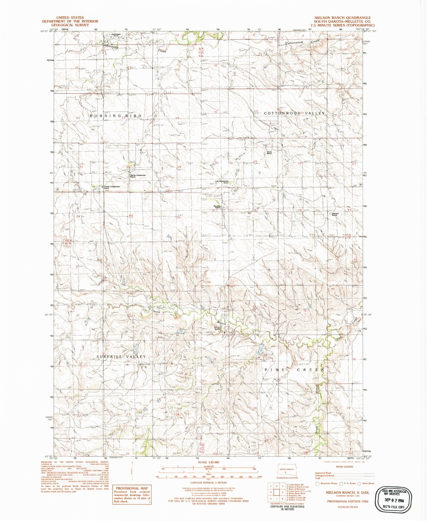 Classic USGS Nielson Ranch South Dakota 7.5'x7.5' Topo Map Image