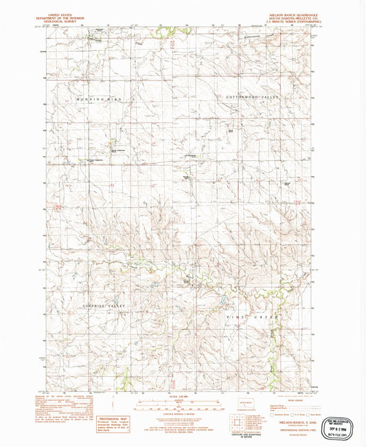 Classic USGS Nielson Ranch South Dakota 7.5'x7.5' Topo Map Image