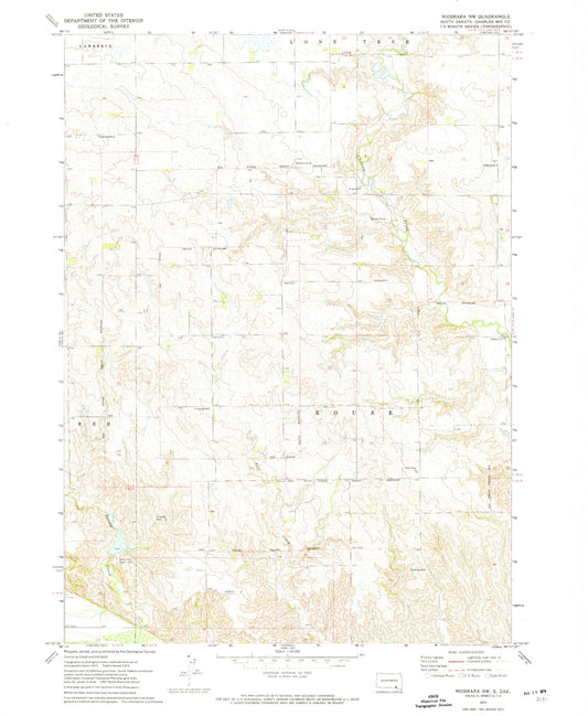 Classic USGS Niobrara NW South Dakota 7.5'x7.5' Topo Map Image