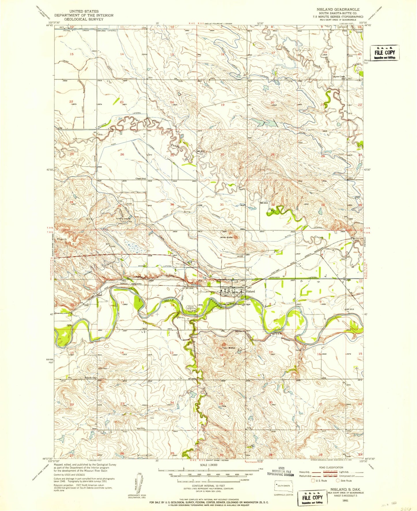 Classic USGS Nisland South Dakota 7.5'x7.5' Topo Map Image