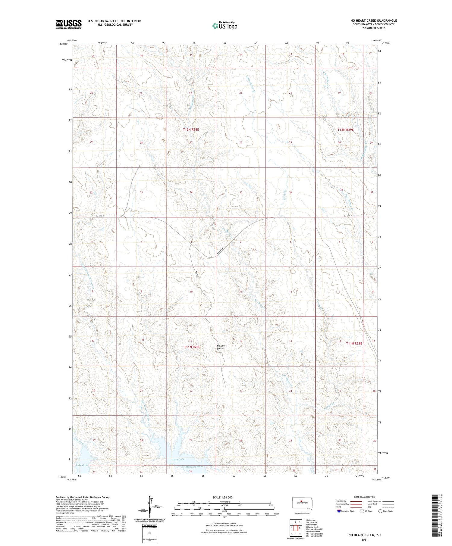 No Heart Creek South Dakota US Topo Map Image