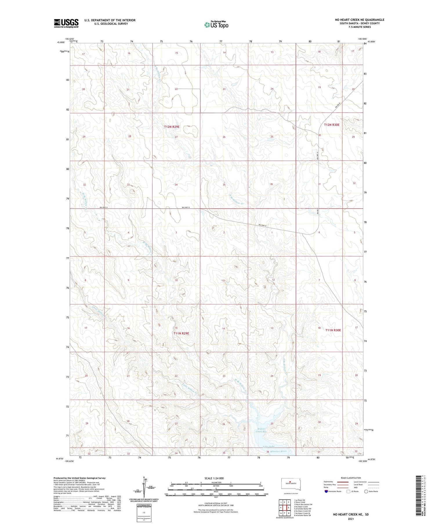 No Heart Creek NE South Dakota US Topo Map Image