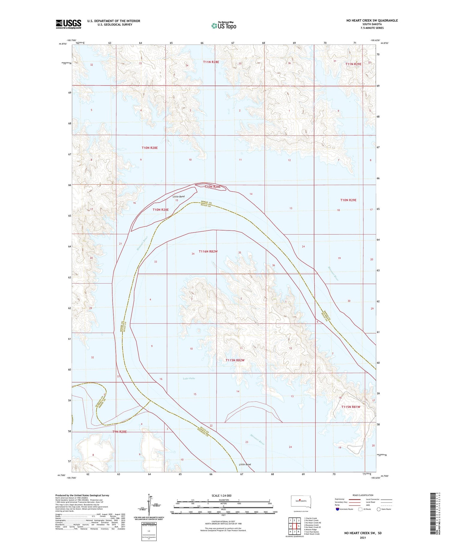 No Heart Creek SW South Dakota US Topo Map Image