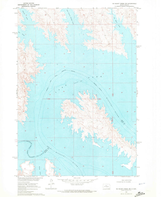 Classic USGS No Heart Creek SW South Dakota 7.5'x7.5' Topo Map Image