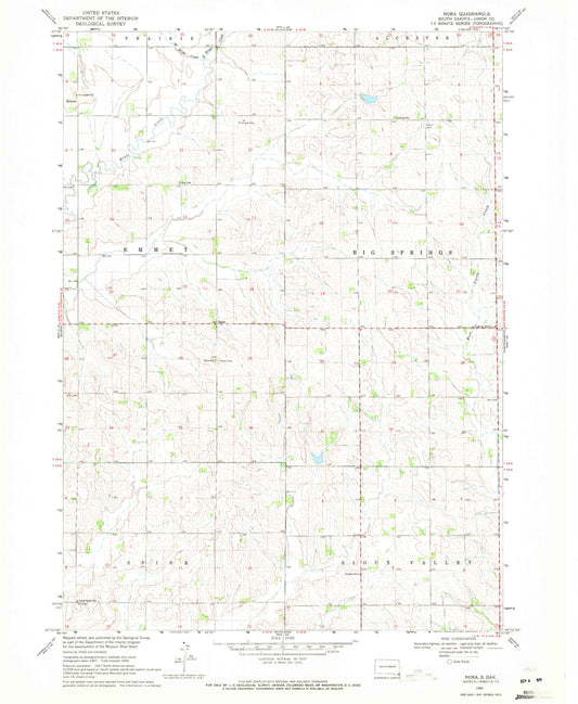 Classic USGS Nora South Dakota 7.5'x7.5' Topo Map Image