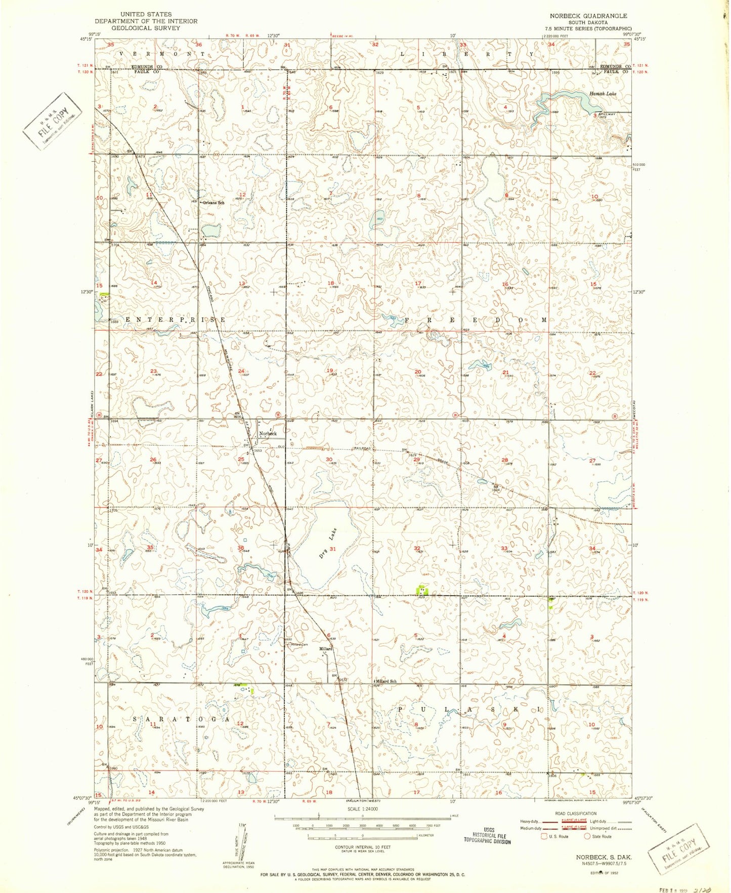 Classic USGS Norbeck South Dakota 7.5'x7.5' Topo Map Image