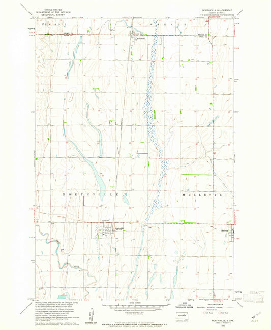 Classic USGS Northville South Dakota 7.5'x7.5' Topo Map Image