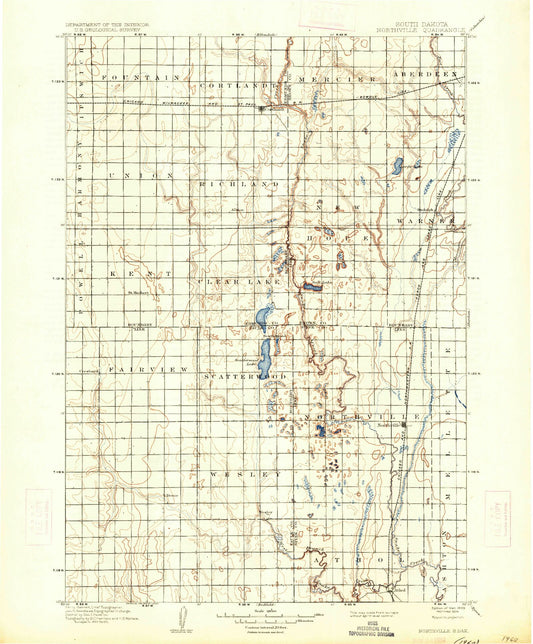 Historic 1899 Northville South Dakota 30'x30' Topo Map Image