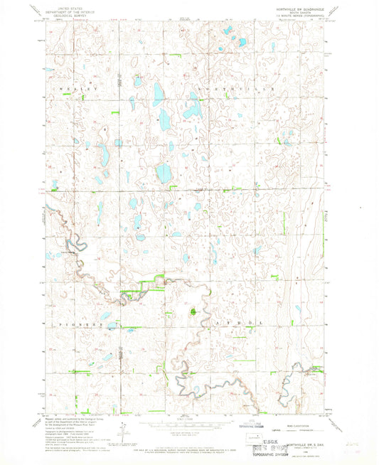 Classic USGS Northville SW South Dakota 7.5'x7.5' Topo Map Image
