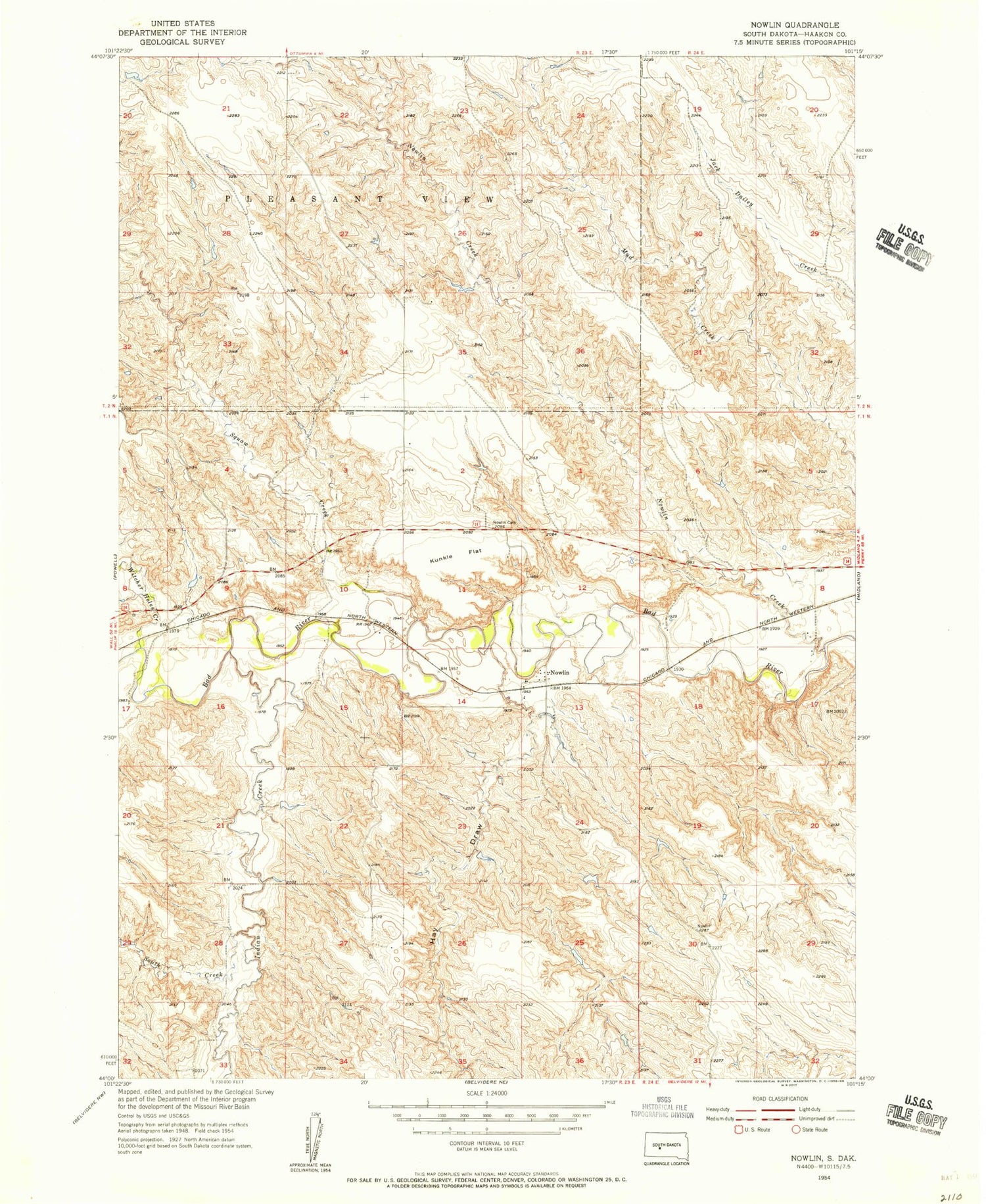 Classic USGS Nowlin South Dakota 7.5'x7.5' Topo Map Image