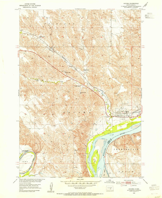 Classic USGS Oacoma South Dakota 7.5'x7.5' Topo Map Image