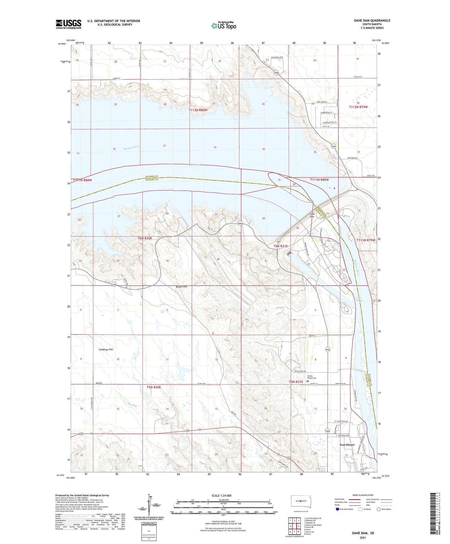 Oahe Dam South Dakota US Topo Map Image